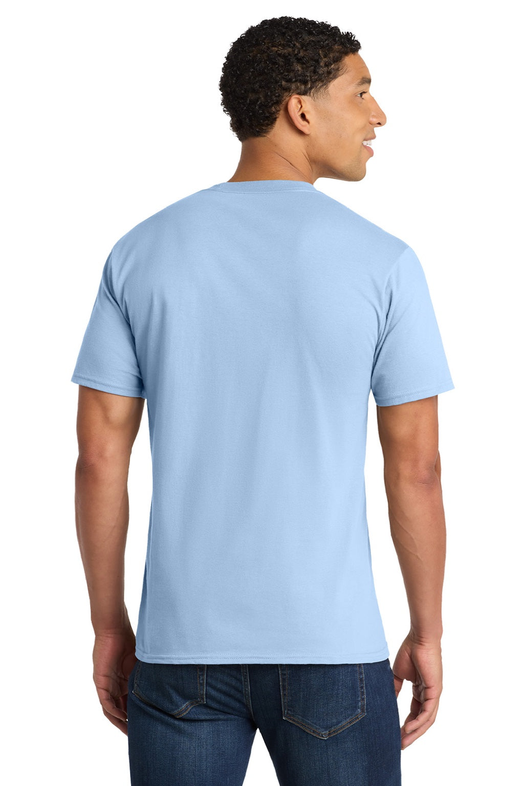 Port & Company PC450 Mens Fan Favorite Short Sleeve Crewneck T-Shirt Light Blue Model Back