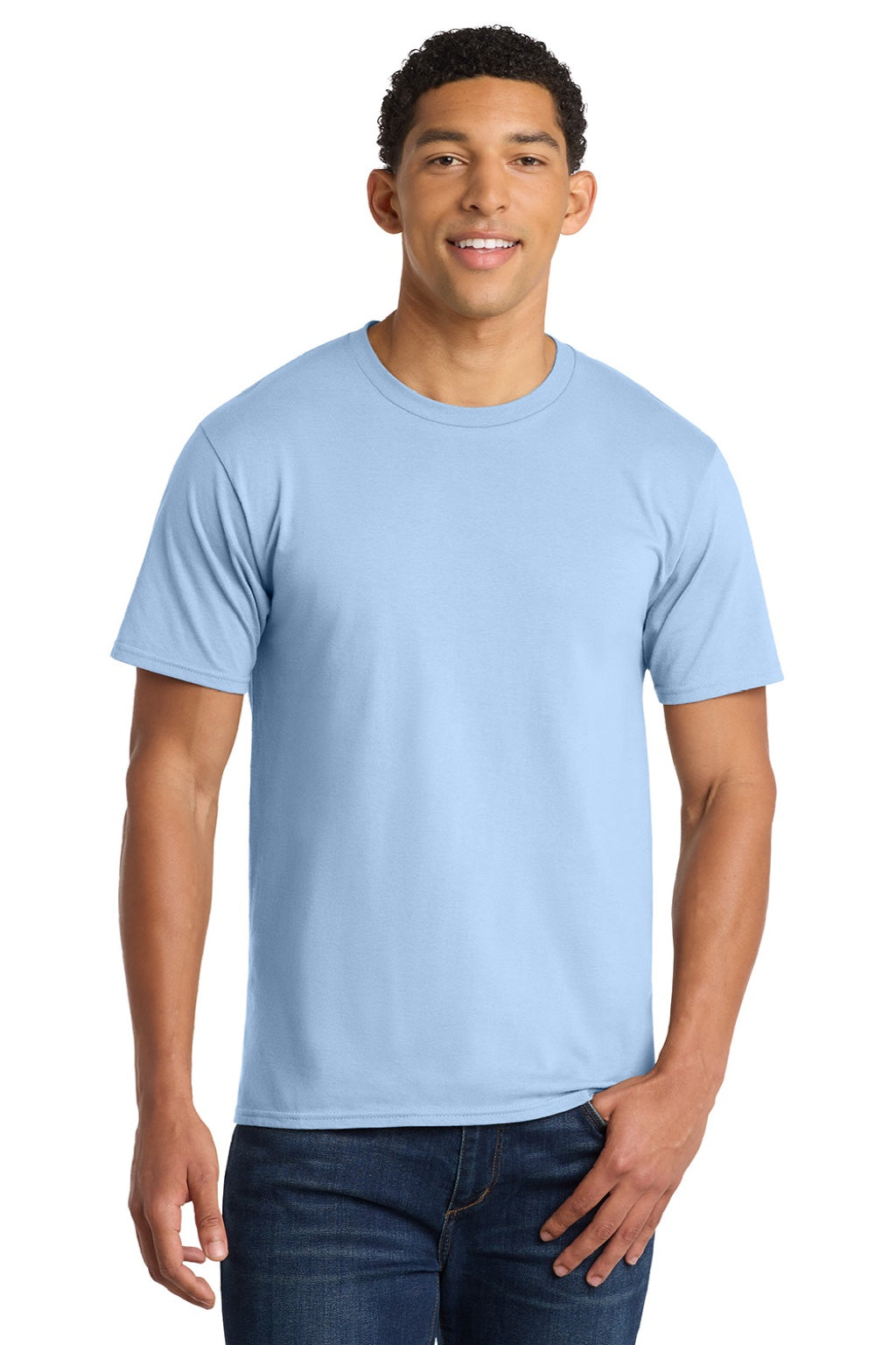 Port & Company PC450 Mens Fan Favorite Short Sleeve Crewneck T-Shirt Light Blue Model Front