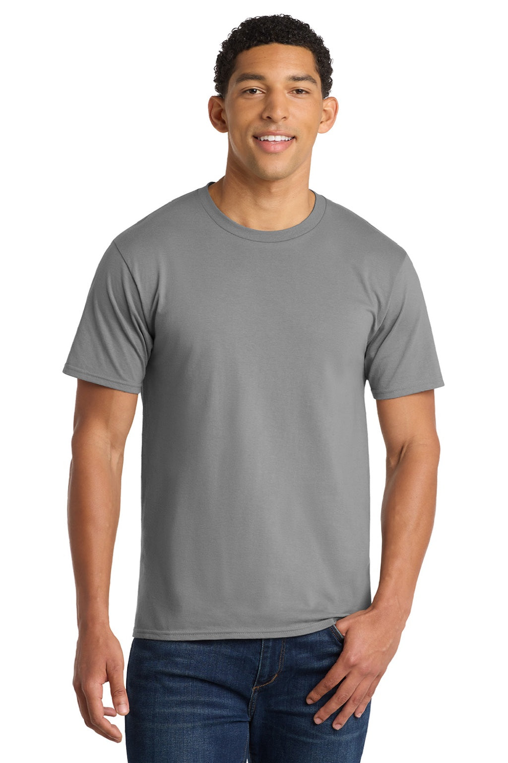 Port & Company PC450 Mens Fan Favorite Short Sleeve Crewneck T-Shirt Medium Grey Model Front