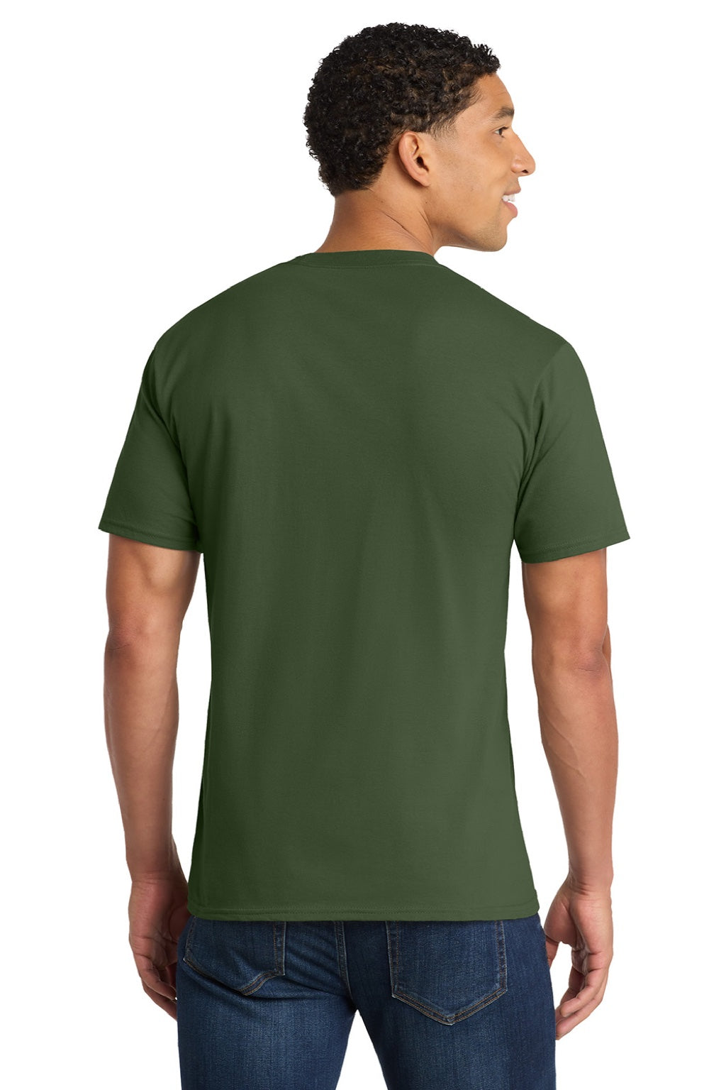Port & Company PC450 Mens Fan Favorite Short Sleeve Crewneck T-Shirt Olive Green Model Back