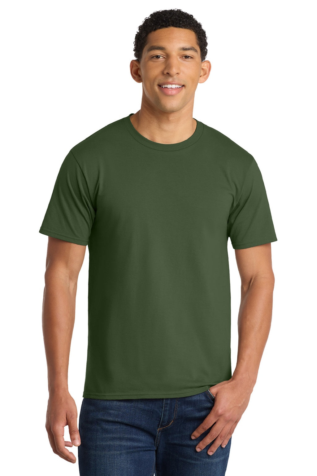 Port & Company PC450 Mens Fan Favorite Short Sleeve Crewneck T-Shirt Olive Green Model Front