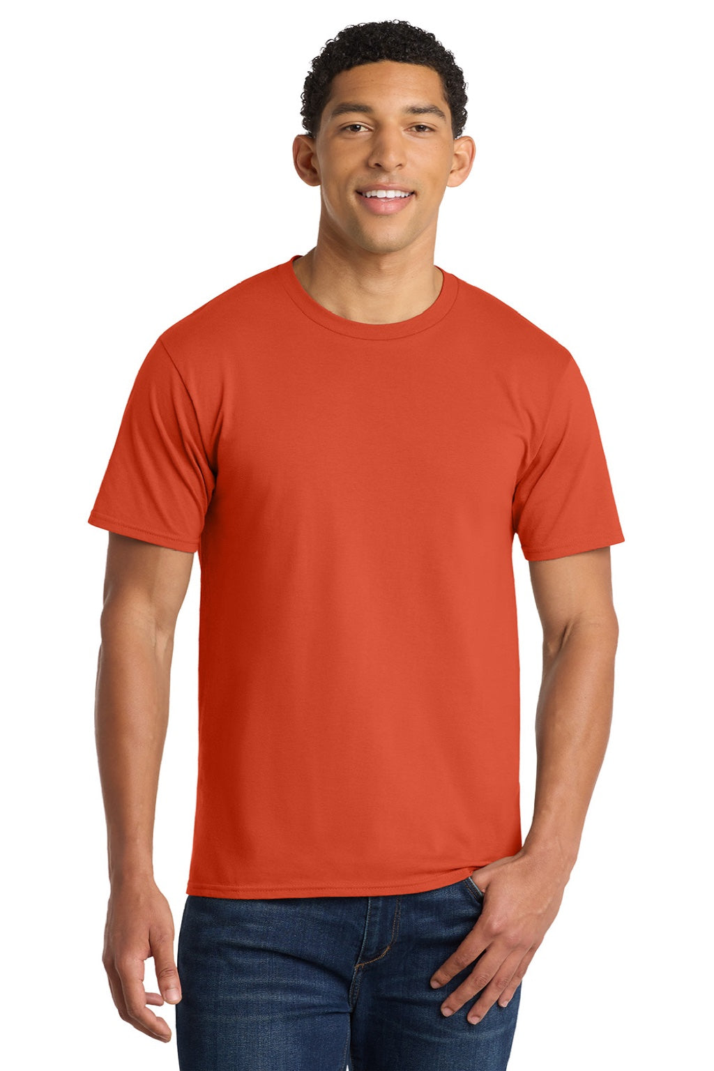 Port & Company PC450 Mens Fan Favorite Short Sleeve Crewneck T-Shirt Orange Model Front