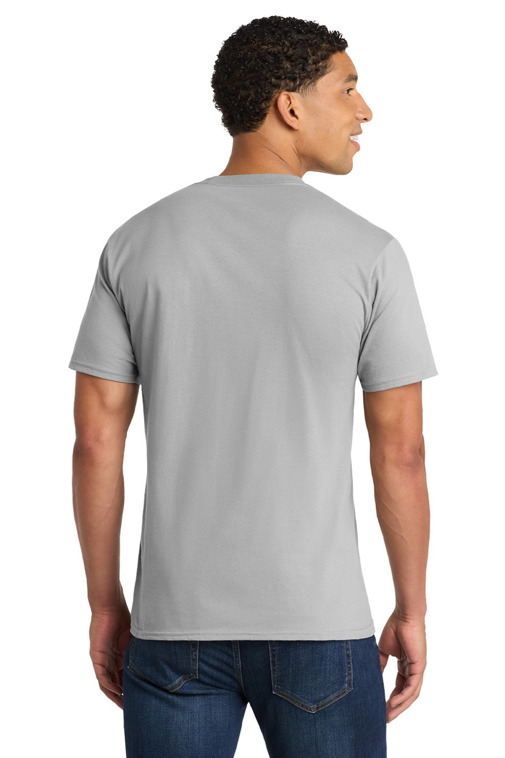 Port & Company PC450 Mens Fan Favorite Short Sleeve Crewneck T-Shirt Silver Grey Model Back