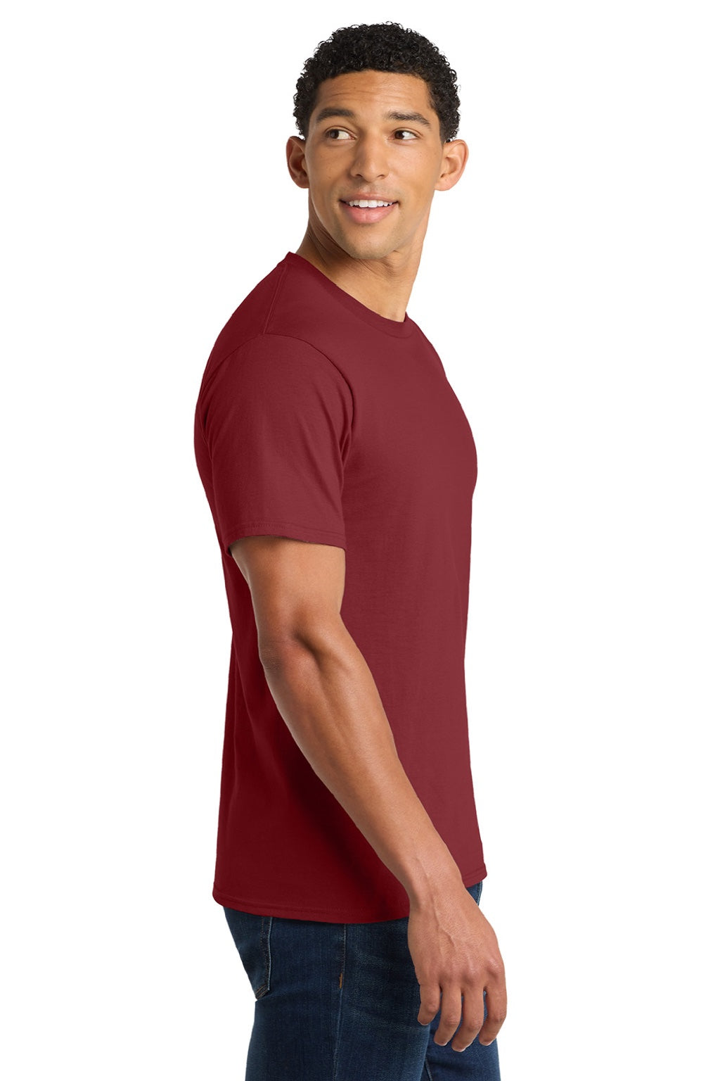Port & Company PC450 Mens Fan Favorite Short Sleeve Crewneck T-Shirt Team Cardinal Red Model Side