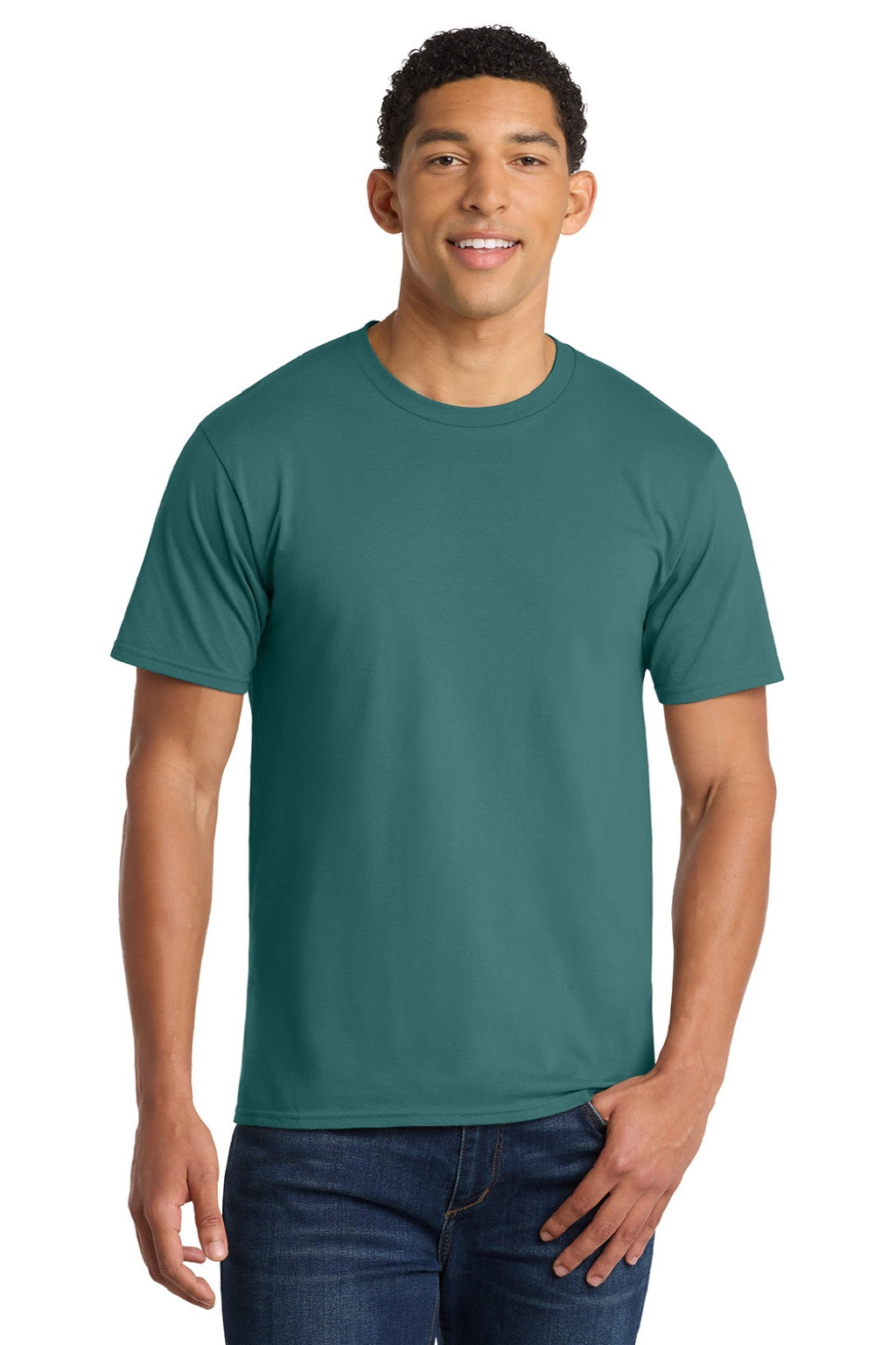 Port & Company PC450 Mens Fan Favorite Short Sleeve Crewneck T-Shirt Team Teal Green Model Front
