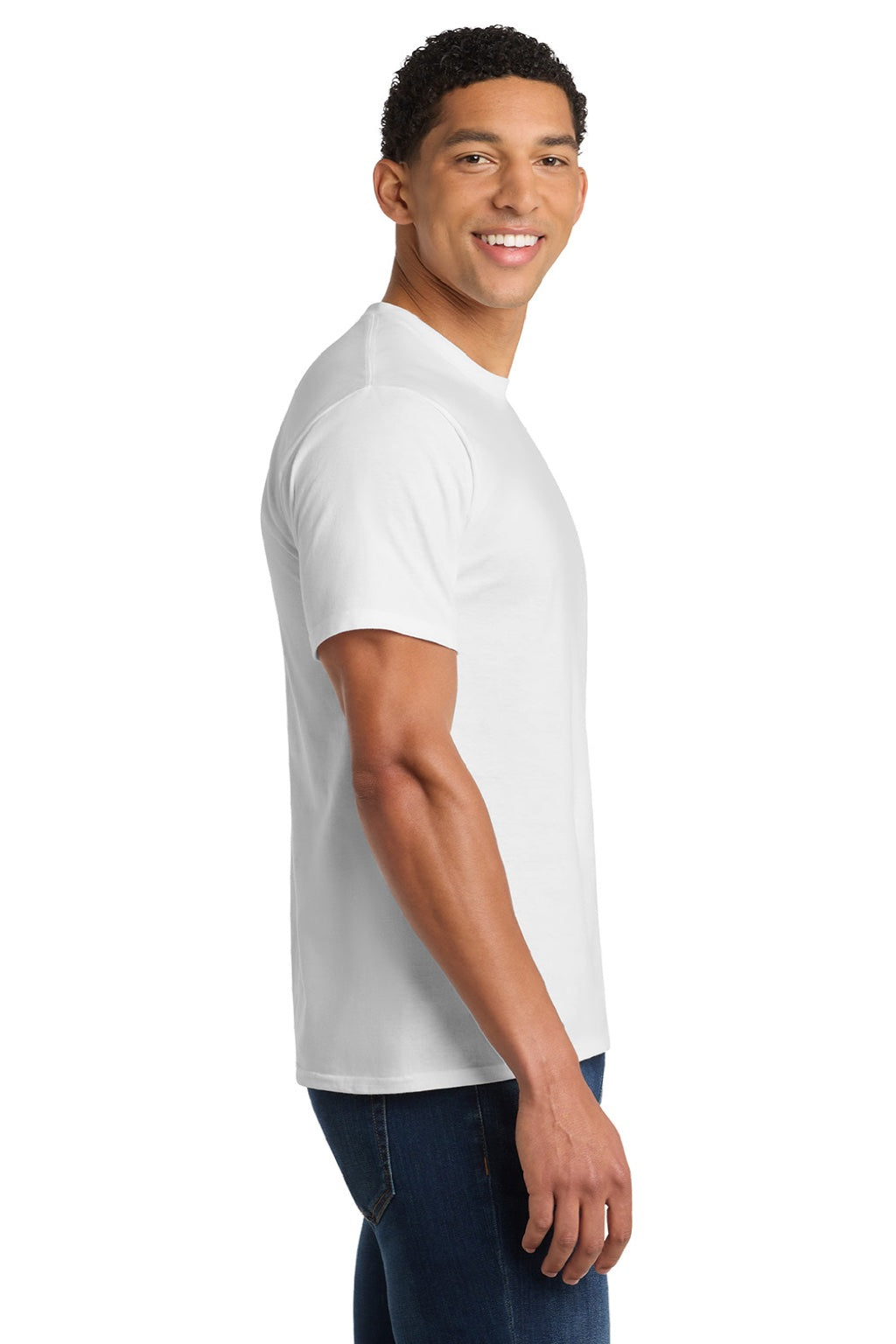 Port & Company PC450 Mens Fan Favorite Short Sleeve Crewneck T-Shirt White Model Side