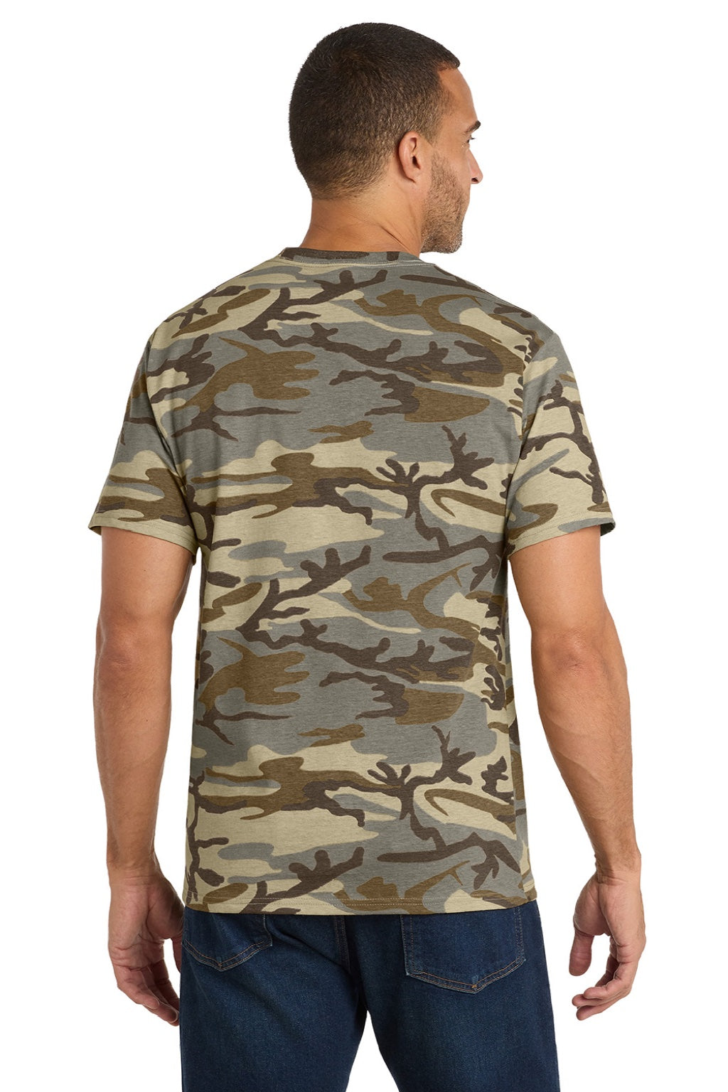 Port & Company PC54C Mens Core Short Sleeve Crewneck T-Shirt Desert Camo Model Back