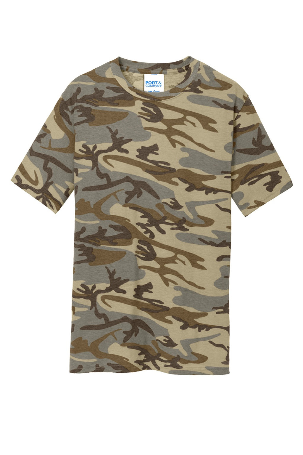 Port & Company PC54C Mens Core Short Sleeve Crewneck T-Shirt Desert Camo Flat Front
