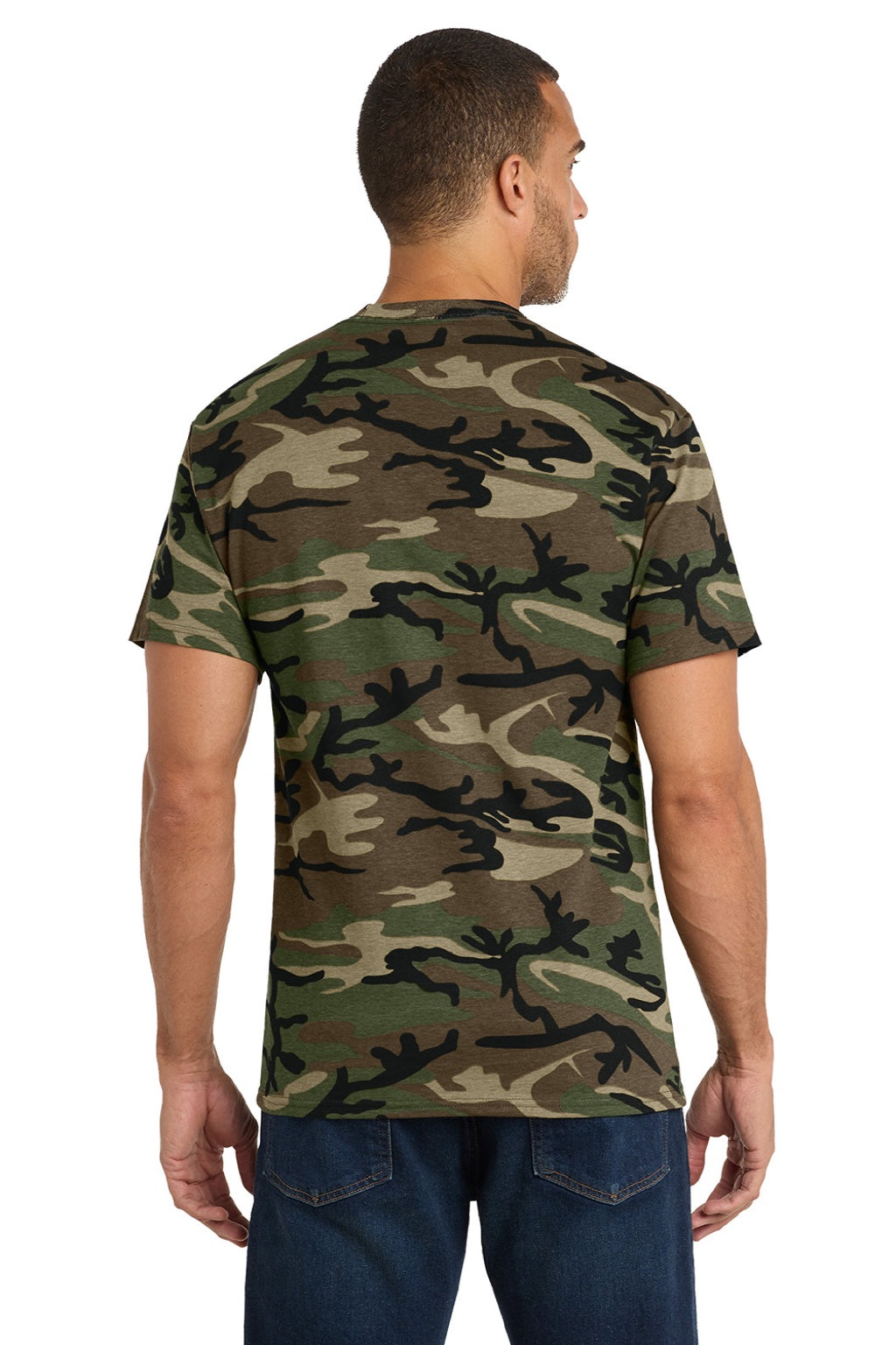 Port & Company PC54C Mens Core Short Sleeve Crewneck T-Shirt Military Camo Model Back