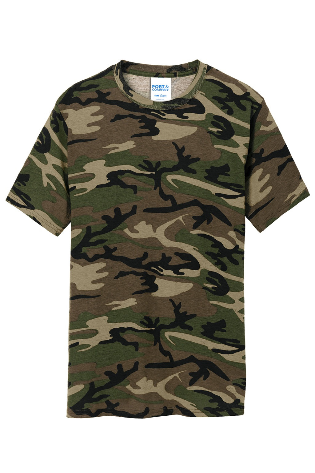 Port & Company PC54C Mens Core Short Sleeve Crewneck T-Shirt Military Camo Flat Front