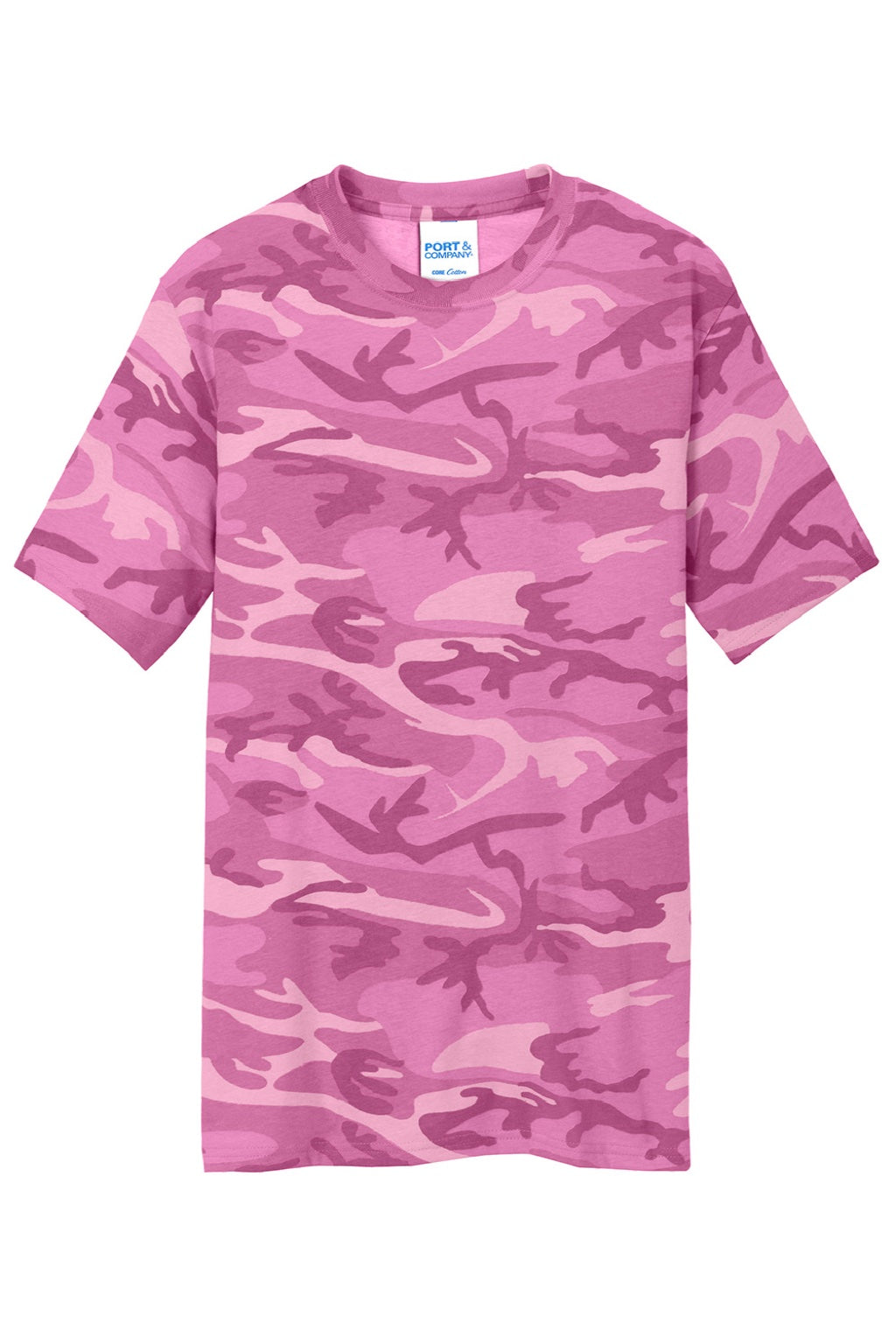 Port & Company PC54C Mens Core Short Sleeve Crewneck T-Shirt Pink Camo Flat Front
