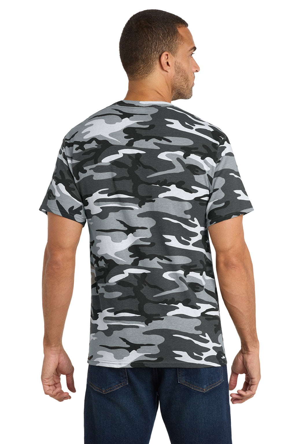 Port & Company PC54C Mens Core Short Sleeve Crewneck T-Shirt Winter Camo Model Back