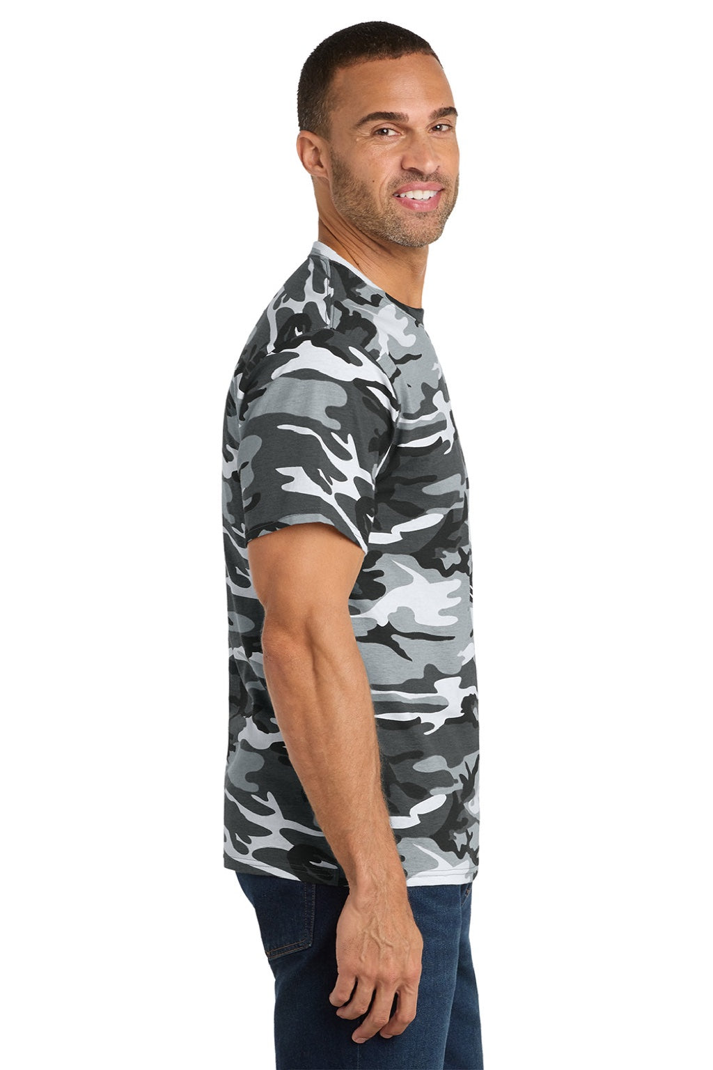 Port & Company PC54C Mens Core Short Sleeve Crewneck T-Shirt Winter Camo Model Side
