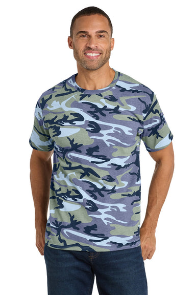 Port & Company PC54C Mens Core Short Sleeve Crewneck T-Shirt Woodland Blue Camo Model Front