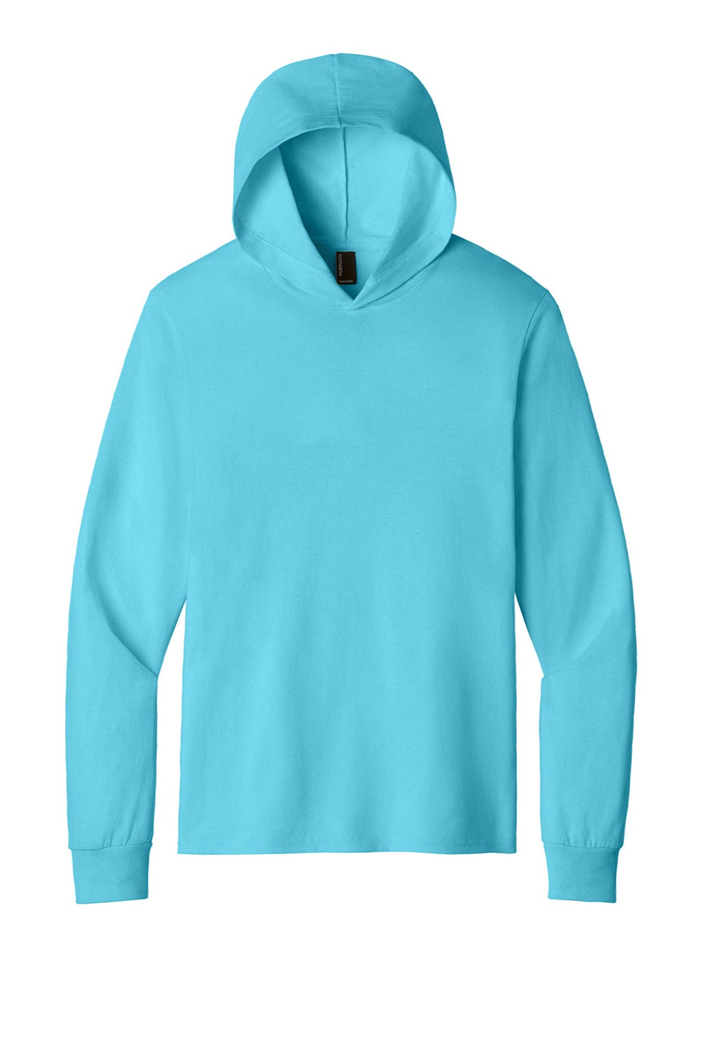 Port & Company PC54H Mens Core Cotton Long Sleeve Hooded T-Shirt Hoodie Aquatic Blue Flat Front