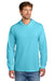Port & Company PC54H Mens Core Cotton Long Sleeve Hooded T-Shirt Hoodie Aquatic Blue Model Front