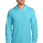 Port & Company Mens Core Cotton Long Sleeve Hooded T-Shirt Hoodie - Aquatic Blue - NEW