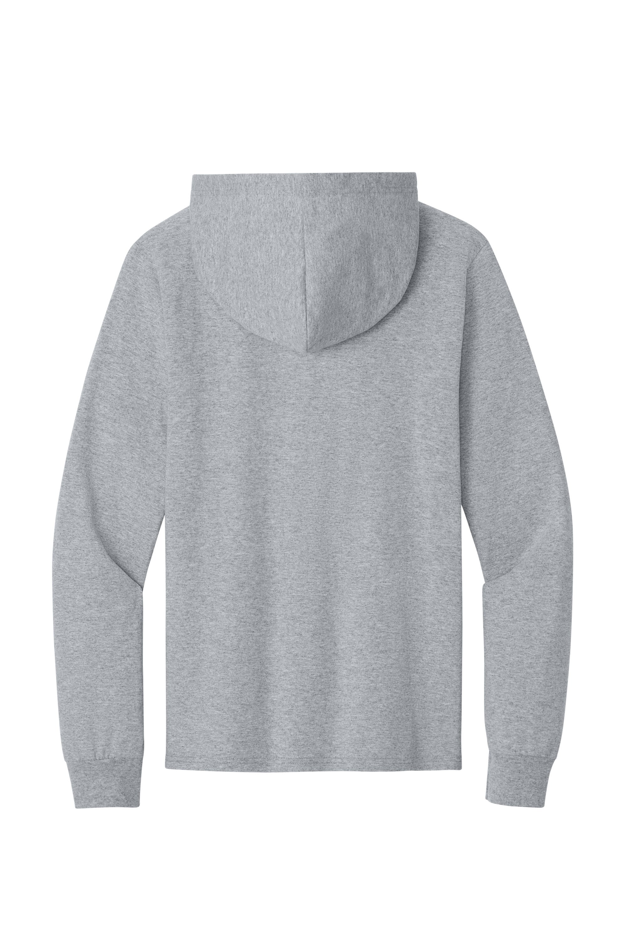 Port & Company PC54H Mens Core Cotton Long Sleeve Hooded T-Shirt Hoodie Heather Grey Flat Back