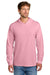 Port & Company PC54H Mens Core Cotton Long Sleeve Hooded T-Shirt Hoodie Candy Pink Model Front