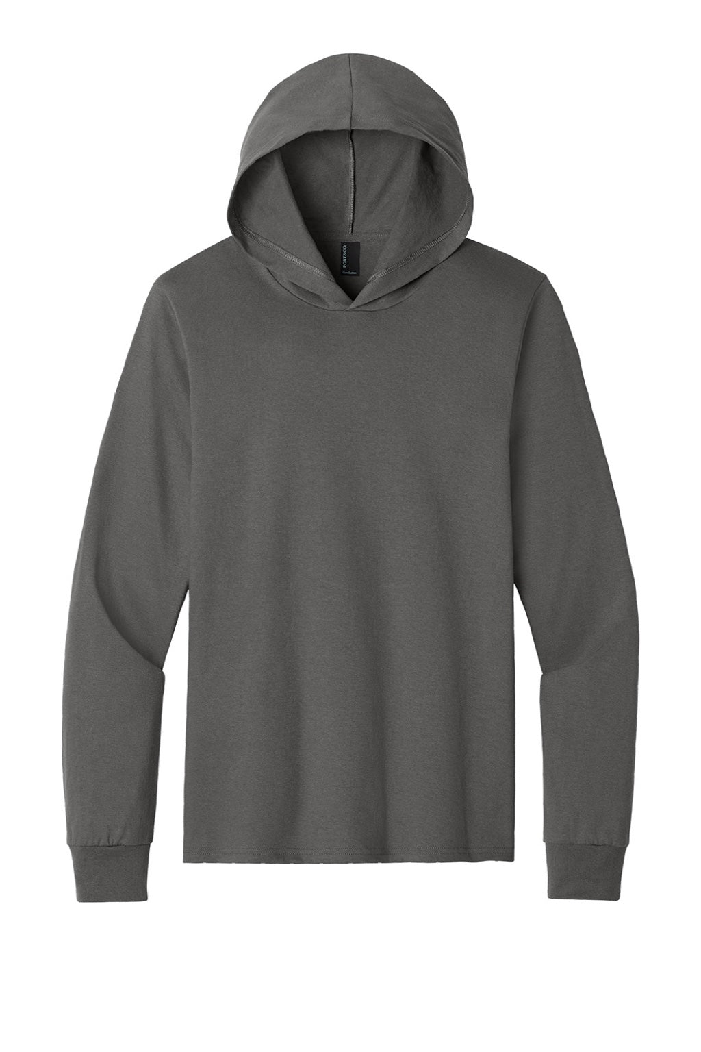 Port & Company PC54H Mens Core Cotton Long Sleeve Hooded T-Shirt Hoodie Charcoal Grey Flat Front