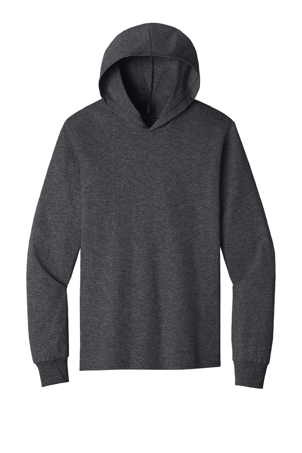Port & Company PC54H Mens Core Cotton Long Sleeve Hooded T-Shirt Hoodie Heather Dark Grey Flat Front