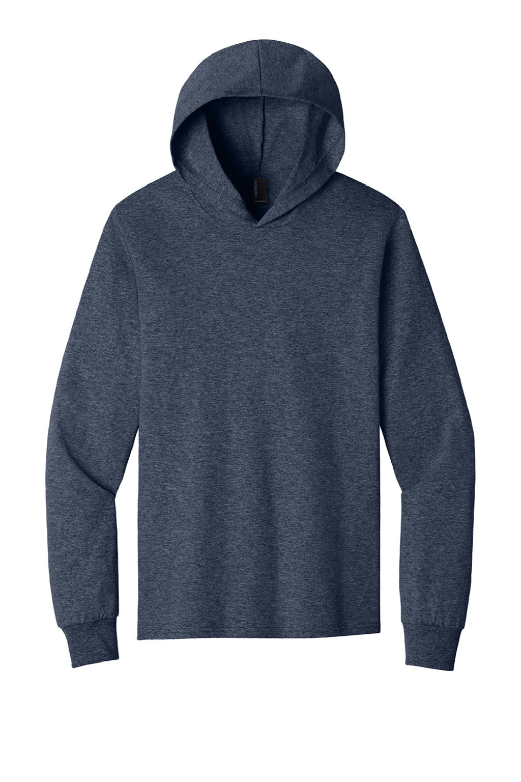 Port & Company PC54H Mens Core Cotton Long Sleeve Hooded T-Shirt Hoodie Heather Navy Blue Flat Front