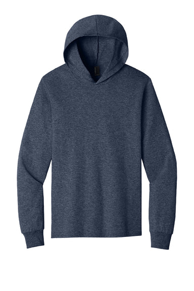 Port & Company PC54H Mens Core Cotton Long Sleeve Hooded T-Shirt Hoodie Heather Navy Blue Flat Front