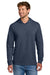 Port & Company PC54H Mens Core Cotton Long Sleeve Hooded T-Shirt Hoodie Heather Navy Blue Model Front