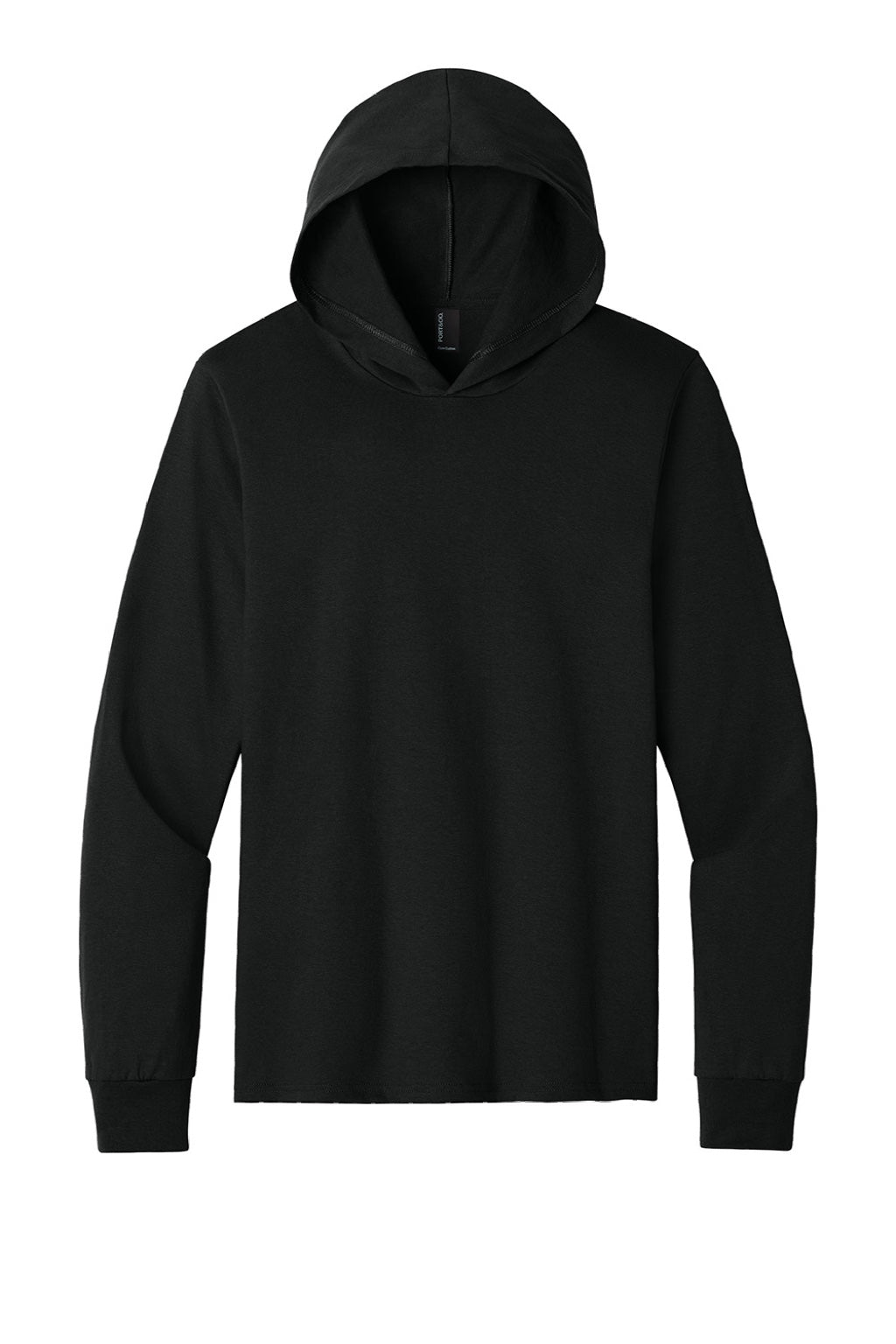 Port & Company PC54H Mens Core Cotton Long Sleeve Hooded T-Shirt Hoodie Jet Black Flat Front
