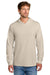 Port & Company PC54H Mens Core Cotton Long Sleeve Hooded T-Shirt Hoodie Light Sand Brown Model Front