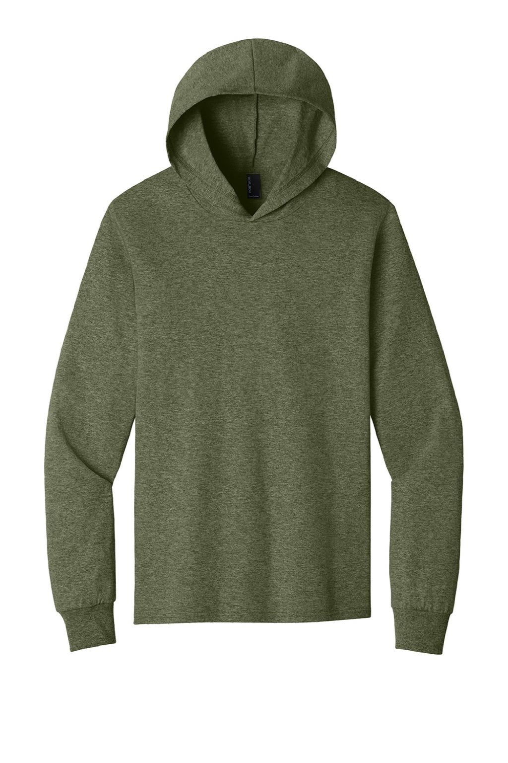 Port & Company PC54H Mens Core Cotton Long Sleeve Hooded T-Shirt Hoodie Heather Olive Drab Green Flat Front