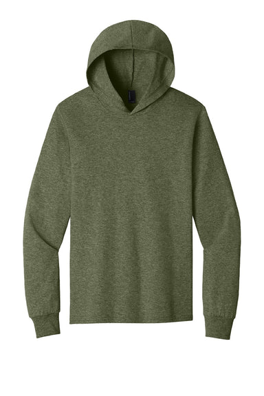 Port & Company PC54H Mens Core Cotton Long Sleeve Hooded T-Shirt Hoodie Heather Olive Drab Green Flat Front