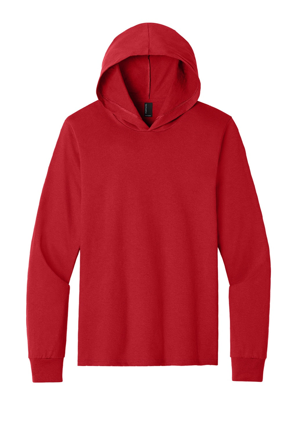 Port & Company PC54H Mens Core Cotton Long Sleeve Hooded T-Shirt Hoodie Red Flat Front
