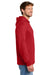 Port & Company PC54H Mens Core Cotton Long Sleeve Hooded T-Shirt Hoodie Red Model Side