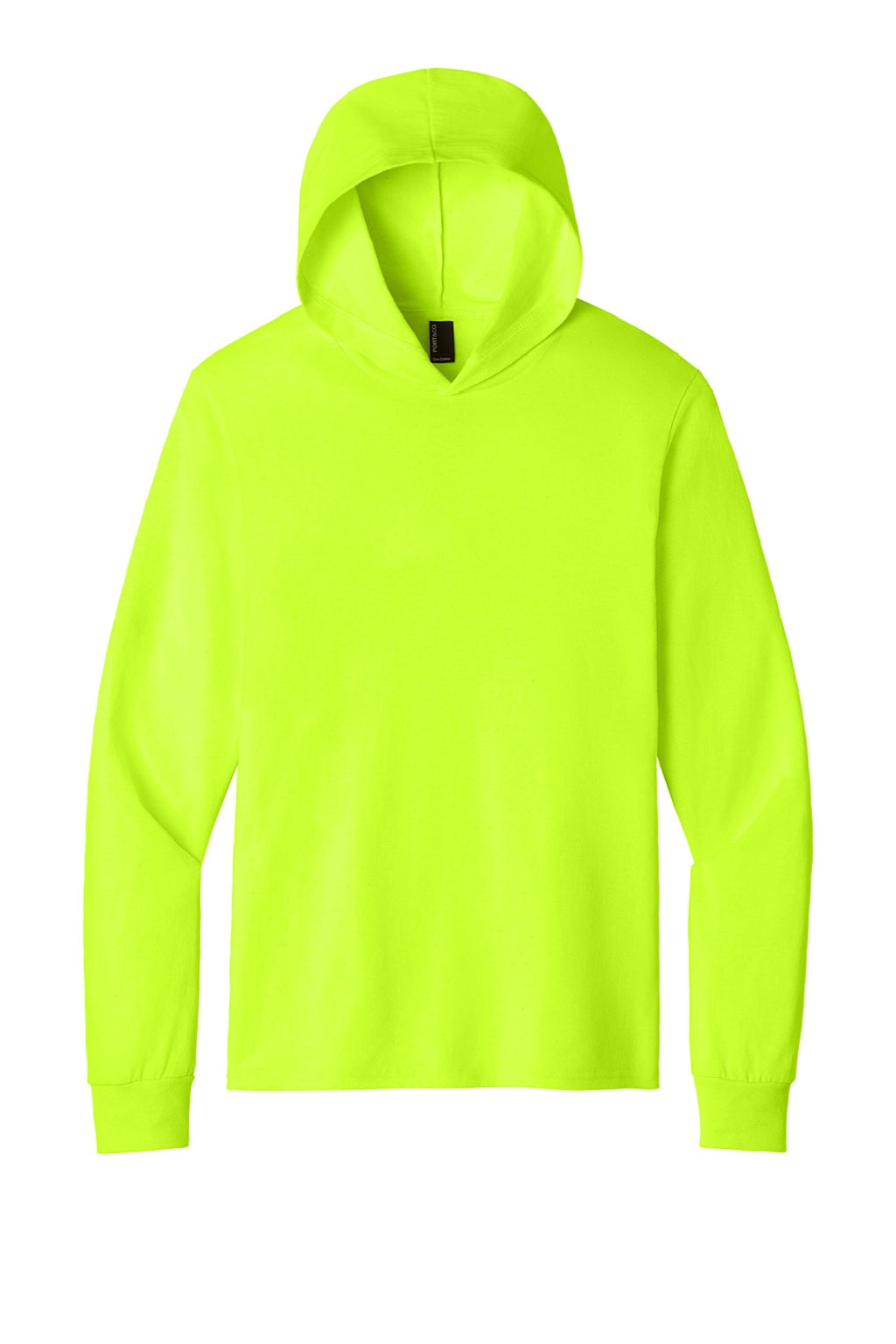 Port & Company PC54H Mens Core Cotton Long Sleeve Hooded T-Shirt Hoodie Safety Green Flat Front