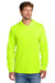 Port & Company PC54H Mens Core Cotton Long Sleeve Hooded T-Shirt Hoodie Safety Green Model Front