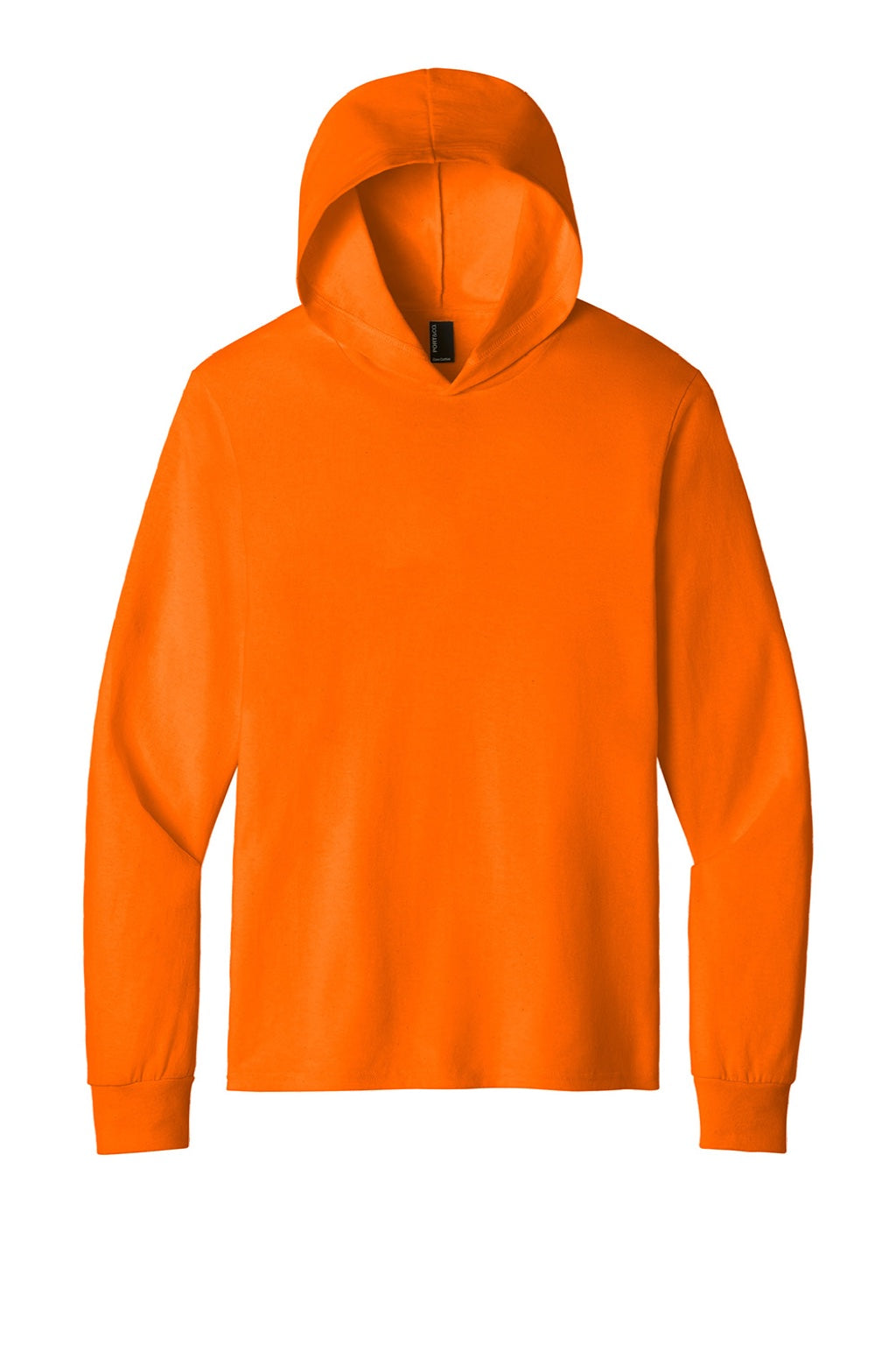 Port & Company PC54H Mens Core Cotton Long Sleeve Hooded T-Shirt Hoodie Safety Orange Flat Front