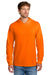 Port & Company PC54H Mens Core Cotton Long Sleeve Hooded T-Shirt Hoodie Safety Orange Model Front