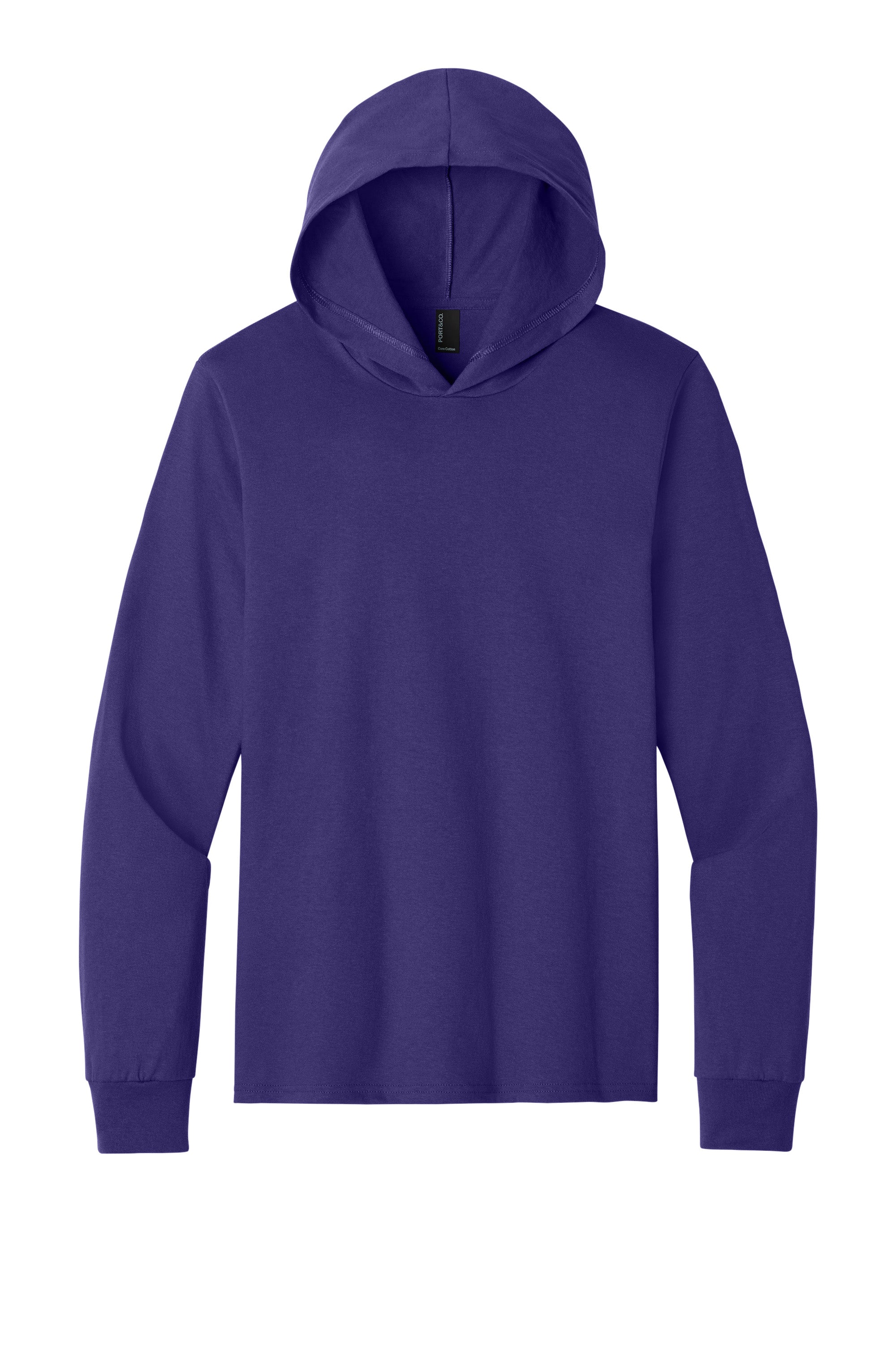 Port & Company PC54H Mens Core Cotton Long Sleeve Hooded T-Shirt Hoodie Team Purple Flat Front