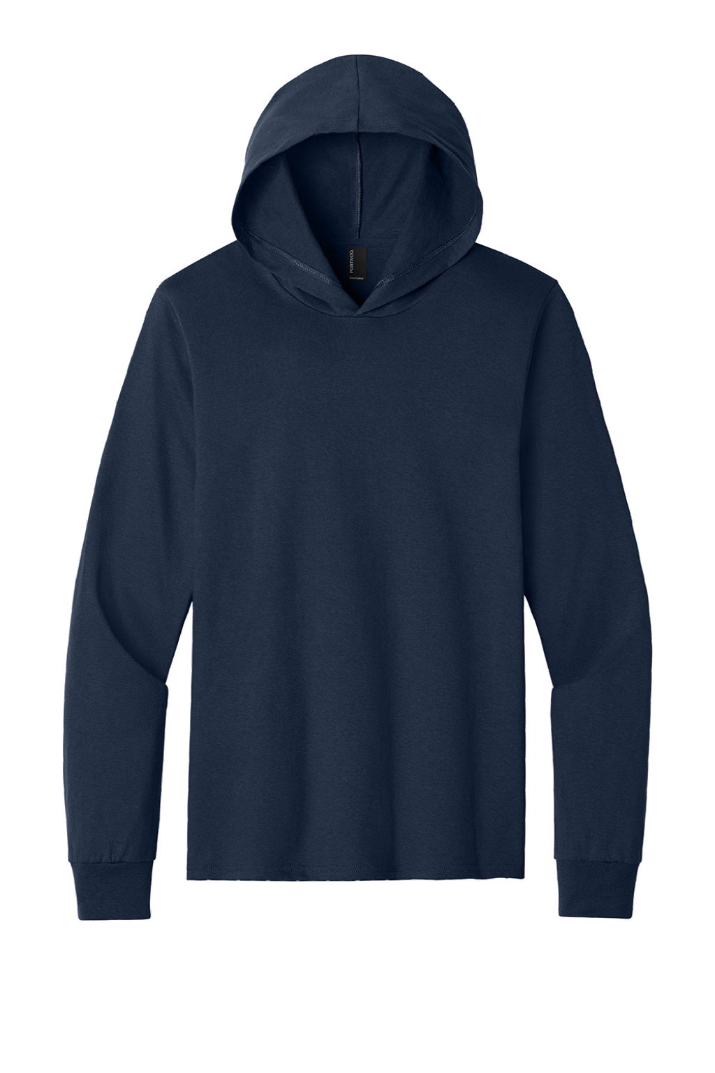 Port & Company PC54H Mens Core Cotton Long Sleeve Hooded T-Shirt Hoodie True Navy Blue Flat Front