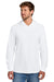 Port & Company PC54H Mens Core Cotton Long Sleeve Hooded T-Shirt Hoodie White Model Front
