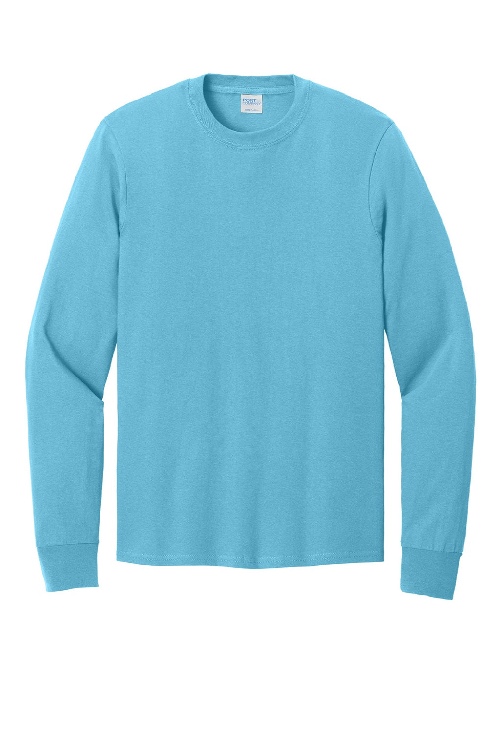 Port & Company PC54LS Mens Core Long Sleeve Crewneck T-Shirt Aquatic Blue Flat Front