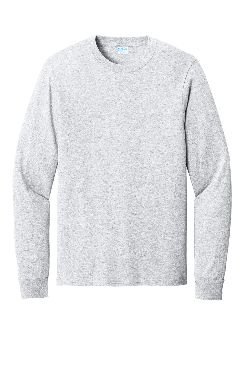 Port & Company PC54LS Mens Core Long Sleeve Crewneck T-Shirt Ash Grey Flat Front