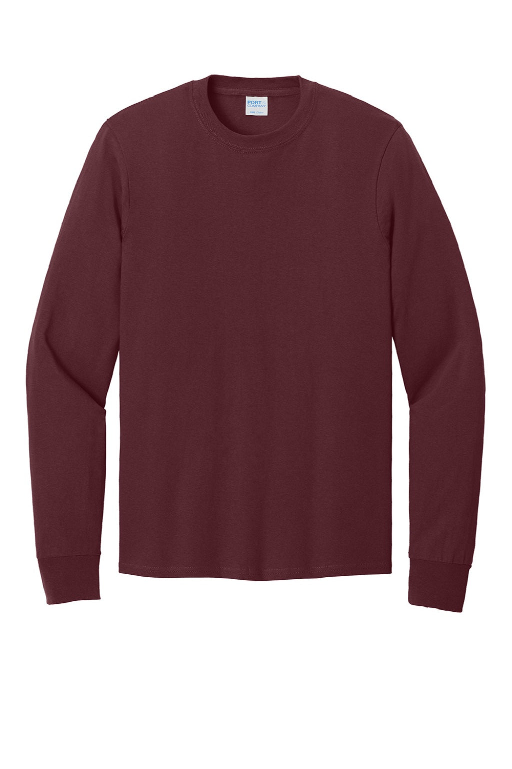 Port & Company PC54LS Mens Core Long Sleeve Crewneck T-Shirt Athletic Maroon Flat Front