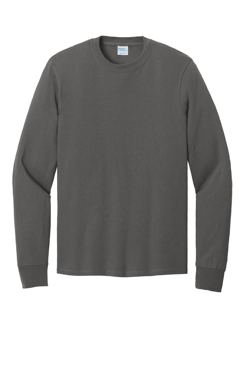 Port & Company PC54LS Mens Core Long Sleeve Crewneck T-Shirt Charcoal Grey Flat Front