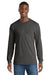 Port & Company PC54LS Mens Core Long Sleeve Crewneck T-Shirt Heather Dark Grey Model Front