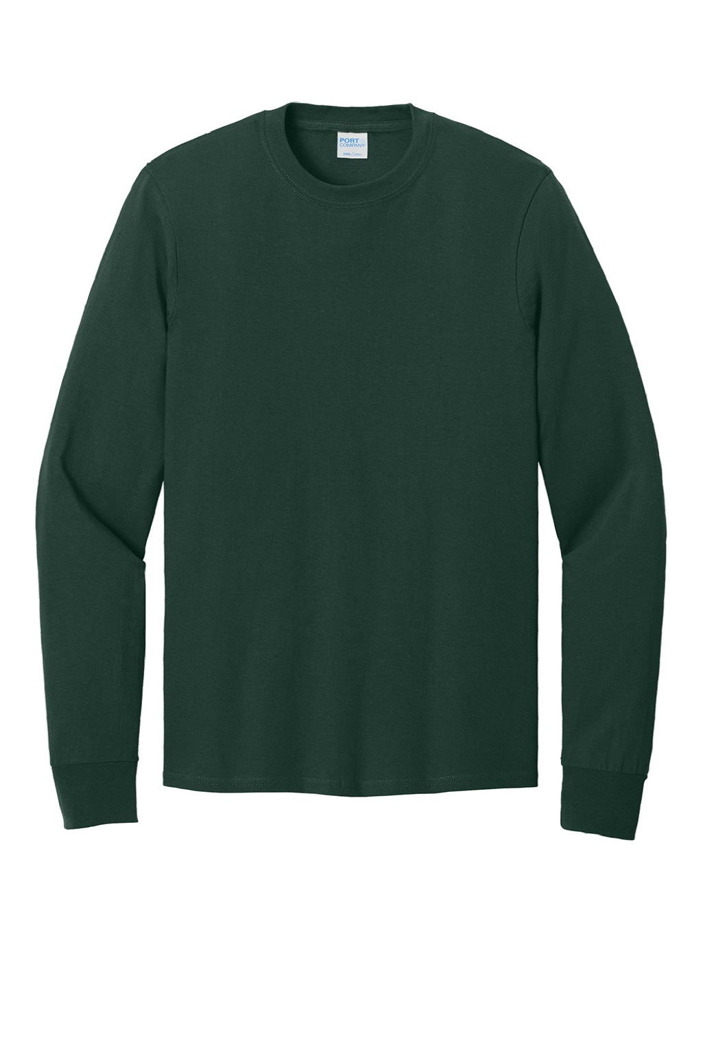 Port & Company PC54LS Mens Core Long Sleeve Crewneck T-Shirt Dark Green Flat Front