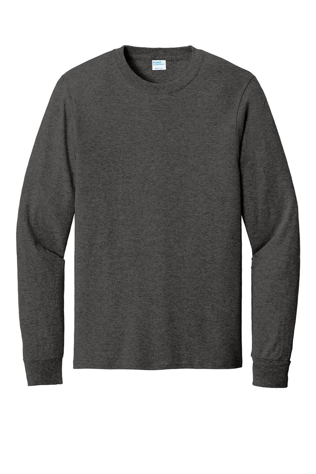 Port & Company PC54LS Mens Core Long Sleeve Crewneck T-Shirt Heather Dark Grey Flat Front