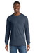 Port & Company PC54LS Mens Core Long Sleeve Crewneck T-Shirt Heather Navy Blue Model Front