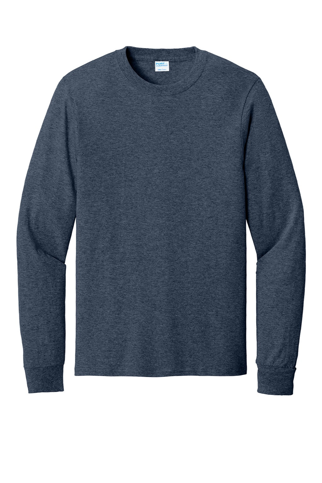 Port & Company PC54LS Mens Core Long Sleeve Crewneck T-Shirt Heather Navy Blue Flat Front